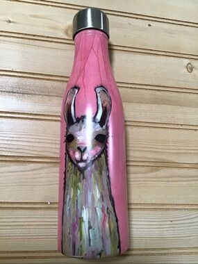 Studio Oh Pink La La La Llama Watercolor Painted Stainless Steel Water Bottle